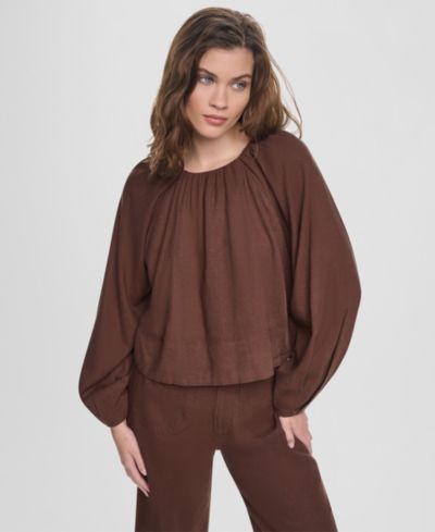 Топ DKNY Jeans Women's Raglan Long-Sleeve Shirred Neckline