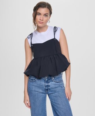 DKNY Jeans Женский топ Peplum с завязками из нейлонового смесителя