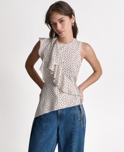 BCBG Women's Faux Wrap Crewneck Ruffle Top