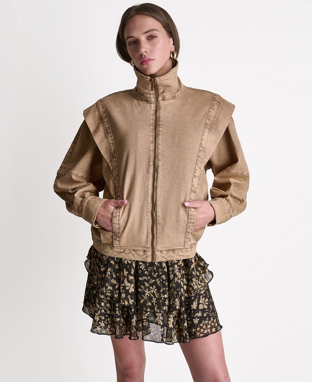 BCBG Women's Acid Wash Collared Oversize Jacket