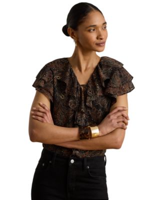 Женская блузка Lauren Ralph Lauren Petite Paisley Ruffle-Trim Georgette