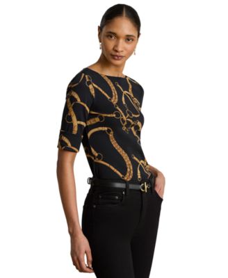Футболка Lauren Ralph Lauren Petite с принтом, воротник лодочка