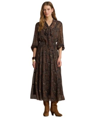 Lauren Ralph Lauren Petite Long-Sleeve Flare Dress