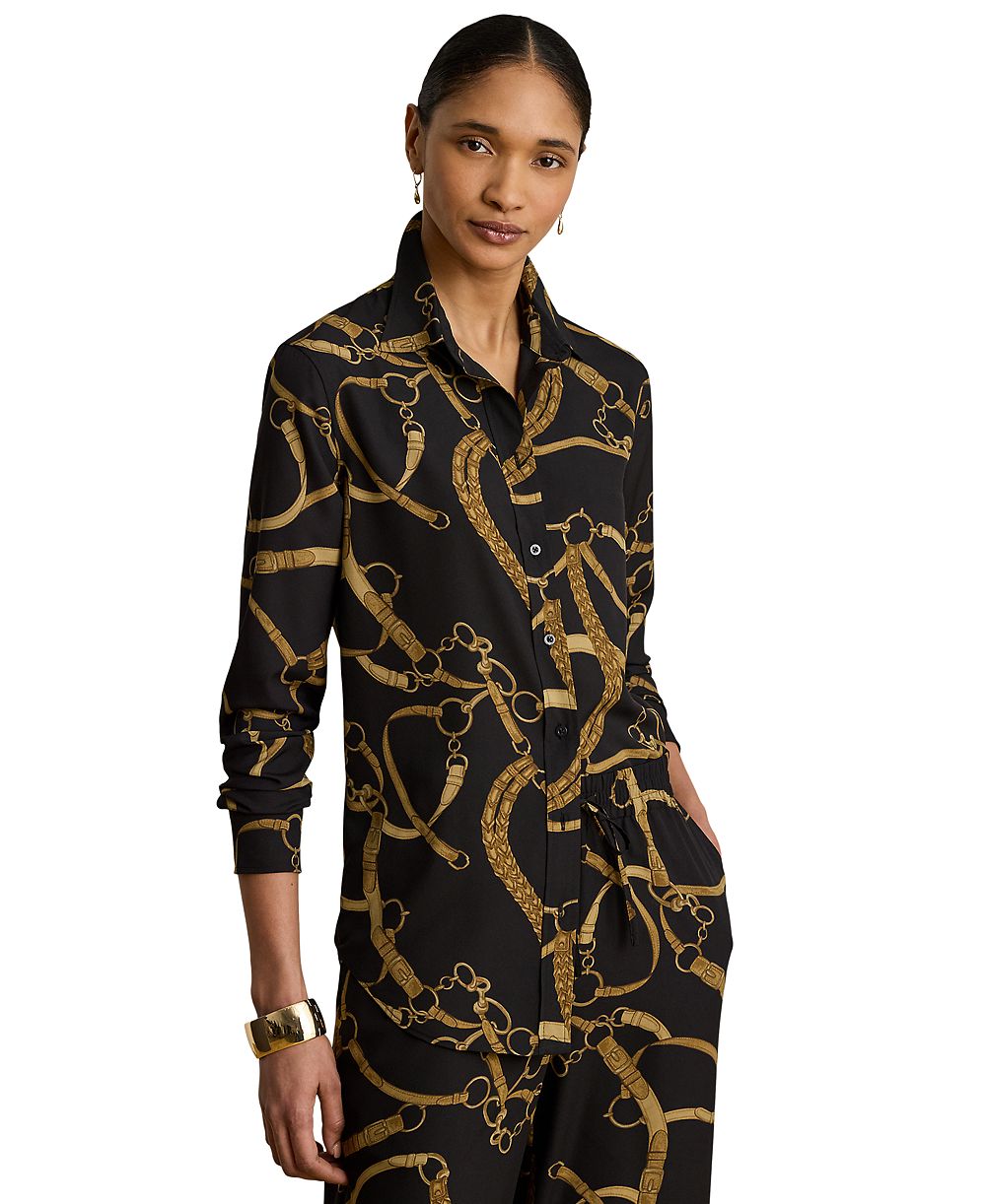 Женская рубашка Lauren Ralph Lauren Petite Classic-Fit с принтом Belting из крепа