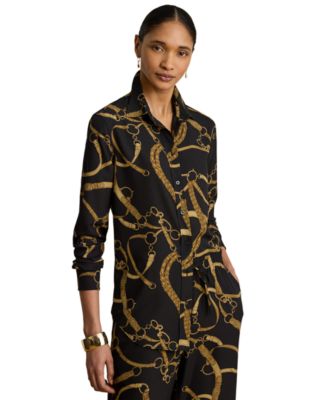 Женская рубашка Lauren Ralph Lauren Petite Classic-Fit с принтом Belting из крепа