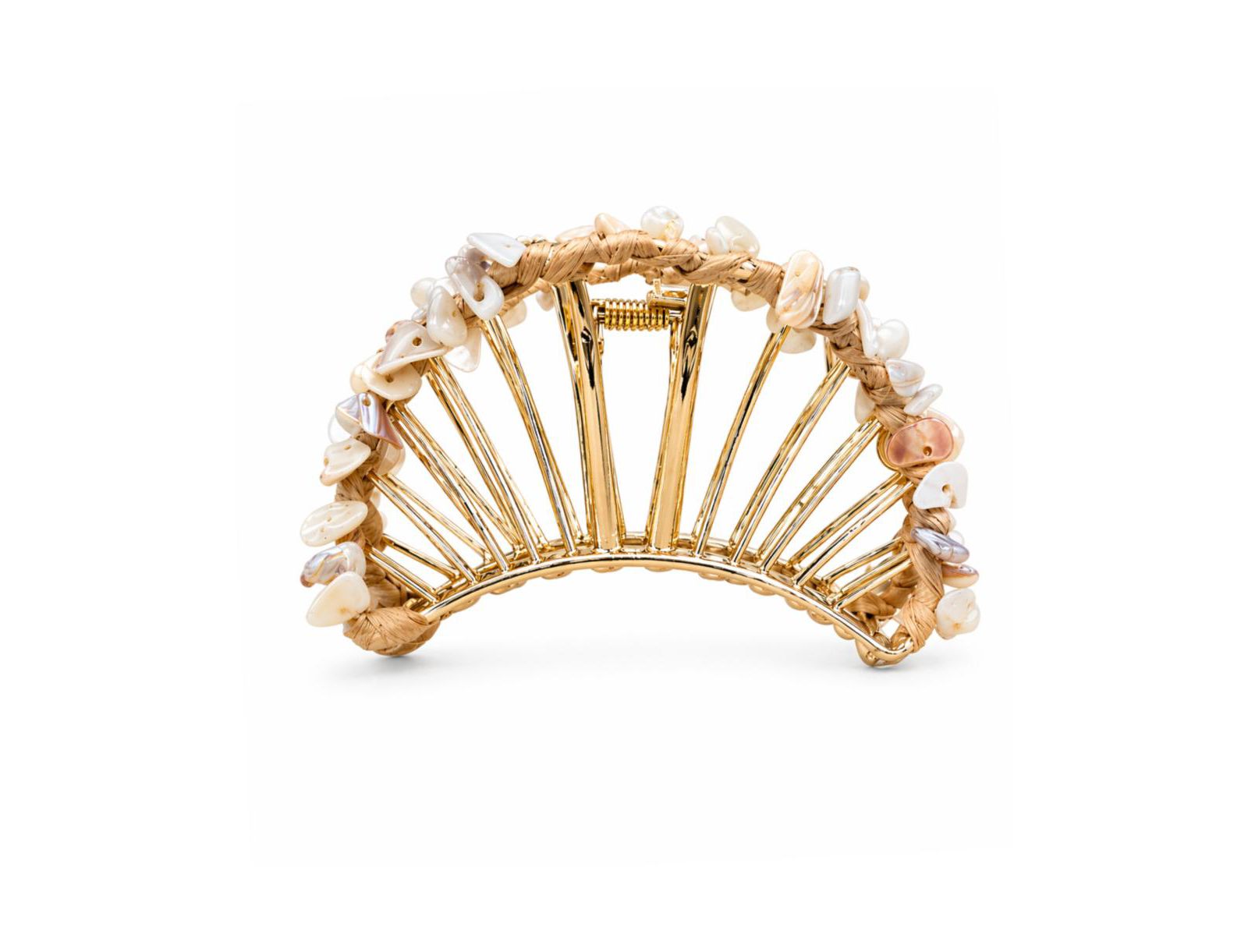 Women's Raffia Seashell Hair Claw Clip - White