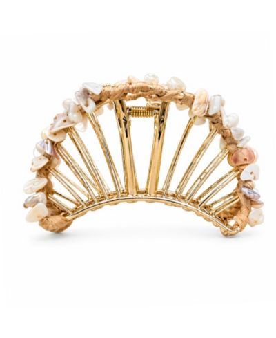 Women's Raffia Seashell Hair Claw Clip - White