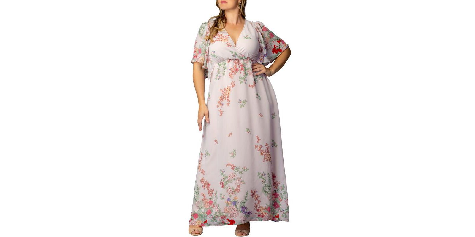 Kiyonna Plus Size Catalina Border Print Gown