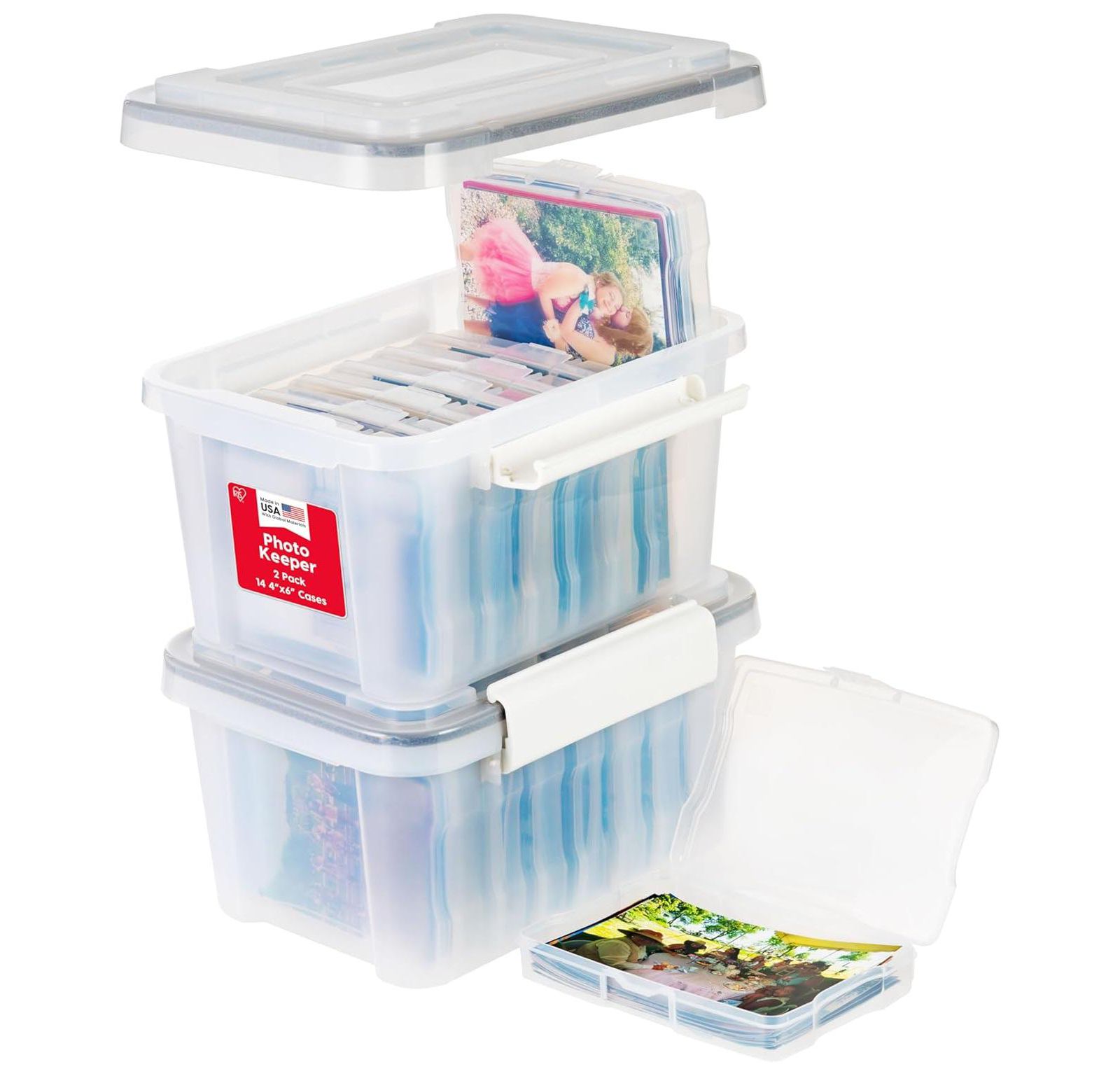 IRIS USA WeatherPro Photo Storage Organization Container with 7 Inner 4 Inch x 6 Inch Cases, Two Pack