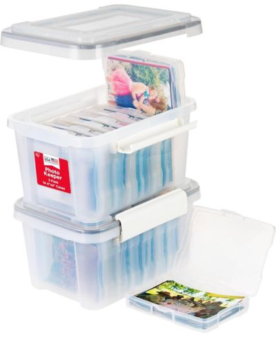 IRIS USA WeatherPro Photo Storage Organization Container with 7 Inner 4 Inch x 6 Inch Cases, Two Pack