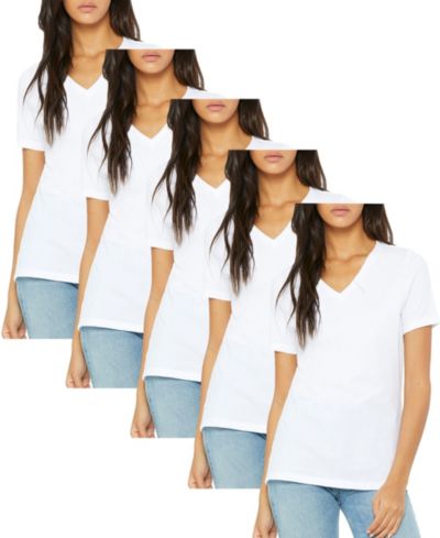 Blu Rock Women's Loose Fit Short Sleeve V-Neck Cotton Stretch Tees-5 Pack