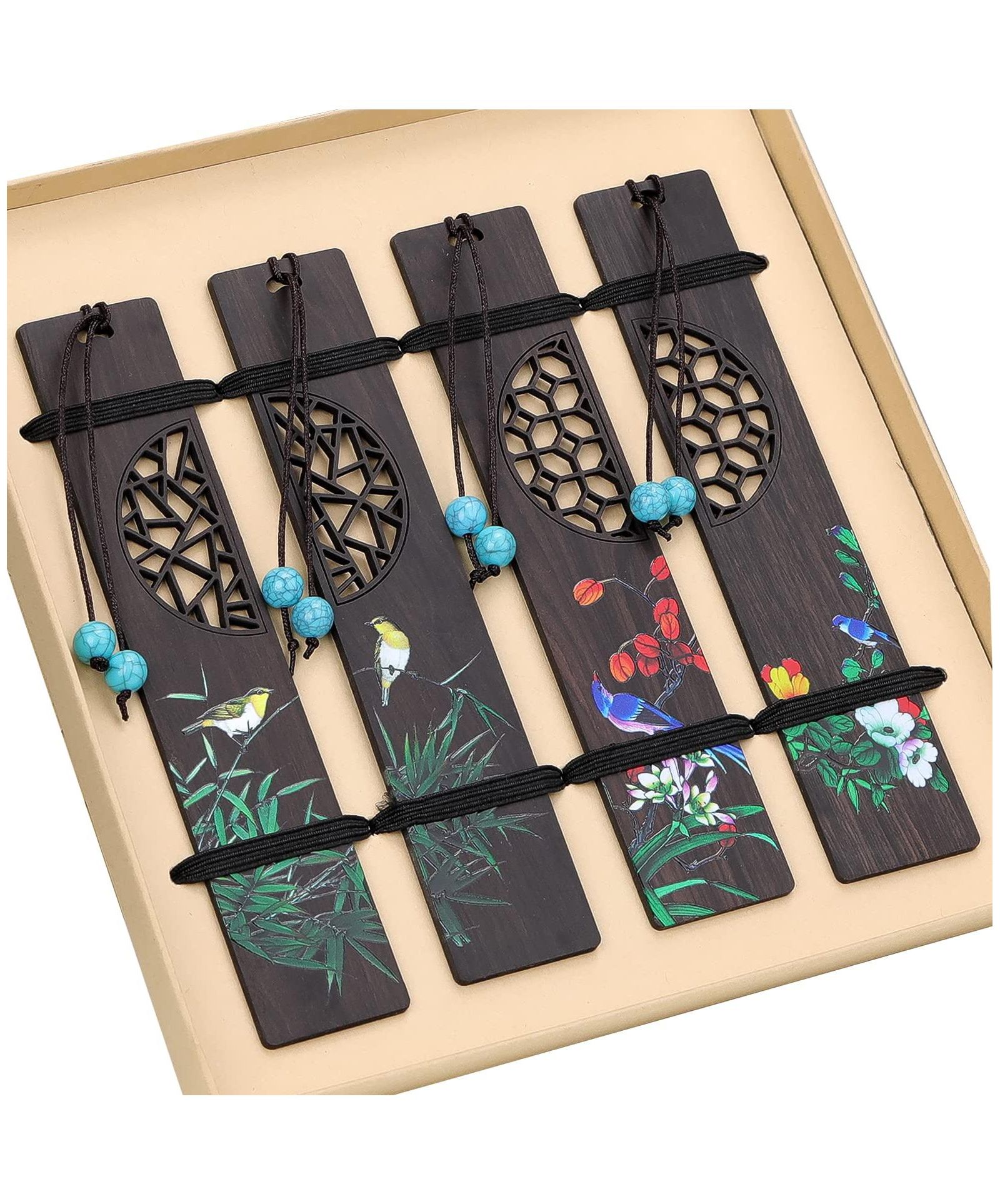 GNUADZ Wooden Bookmark Bird Orchid Carving Gift
