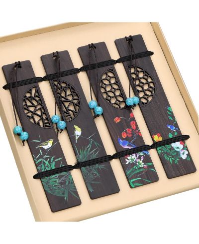 GNUADZ Wooden Bookmark Bird Orchid Carving Gift
