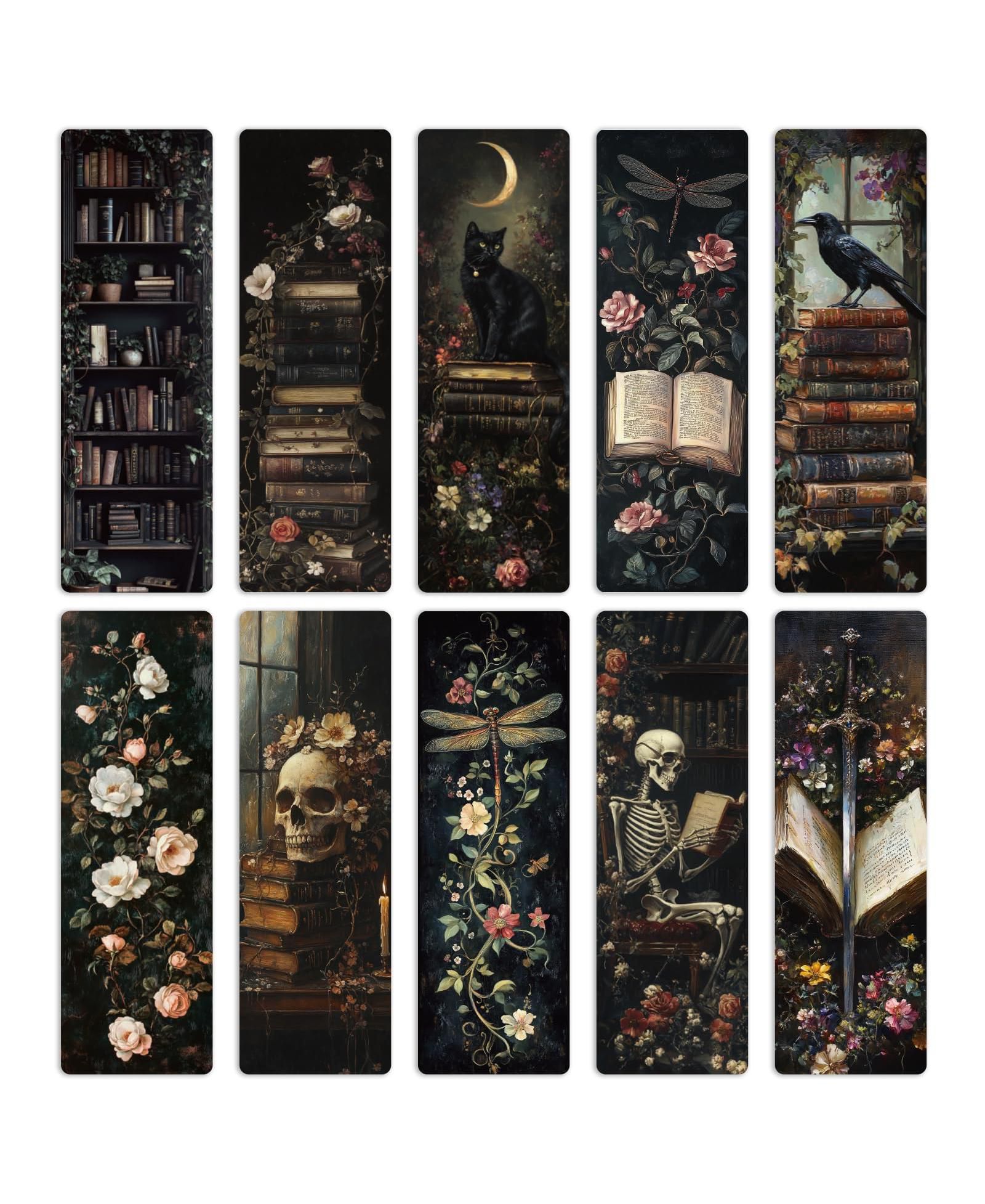 GNUADZ Gothic Dark Academia Bookmarks Vintage Flowers Black Cat