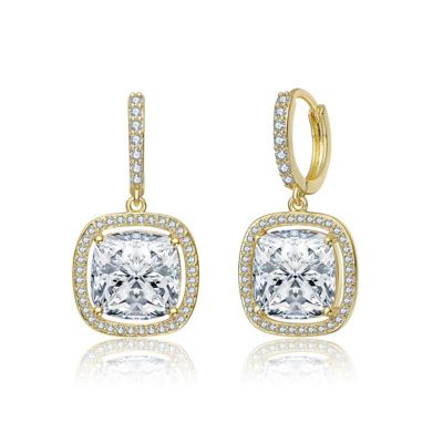 Rachel Glauber Elegant 14K Gold Plated Square CZ Huggie Drop Earrings