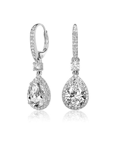 Rachel Glauber Серьги Halo Pear Drop с покрытием White Gold и CZ
