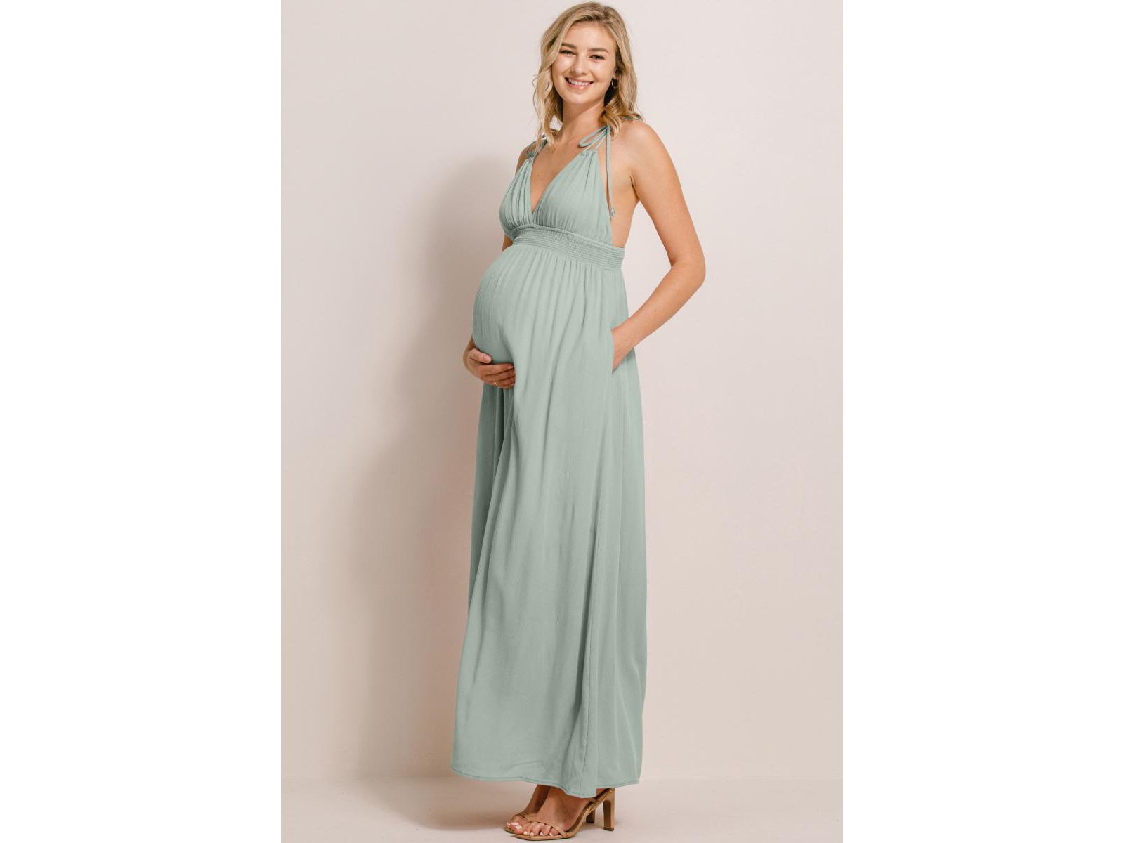 Женское платье Hello Miz Maternity V-Neck Tie Strap Empire Waist Maxi с карманами