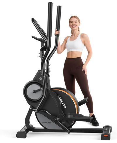Компактный эллиптический тренажер FED FITNESS с наклоном 45 градусов и 16 уровнями сопротивления