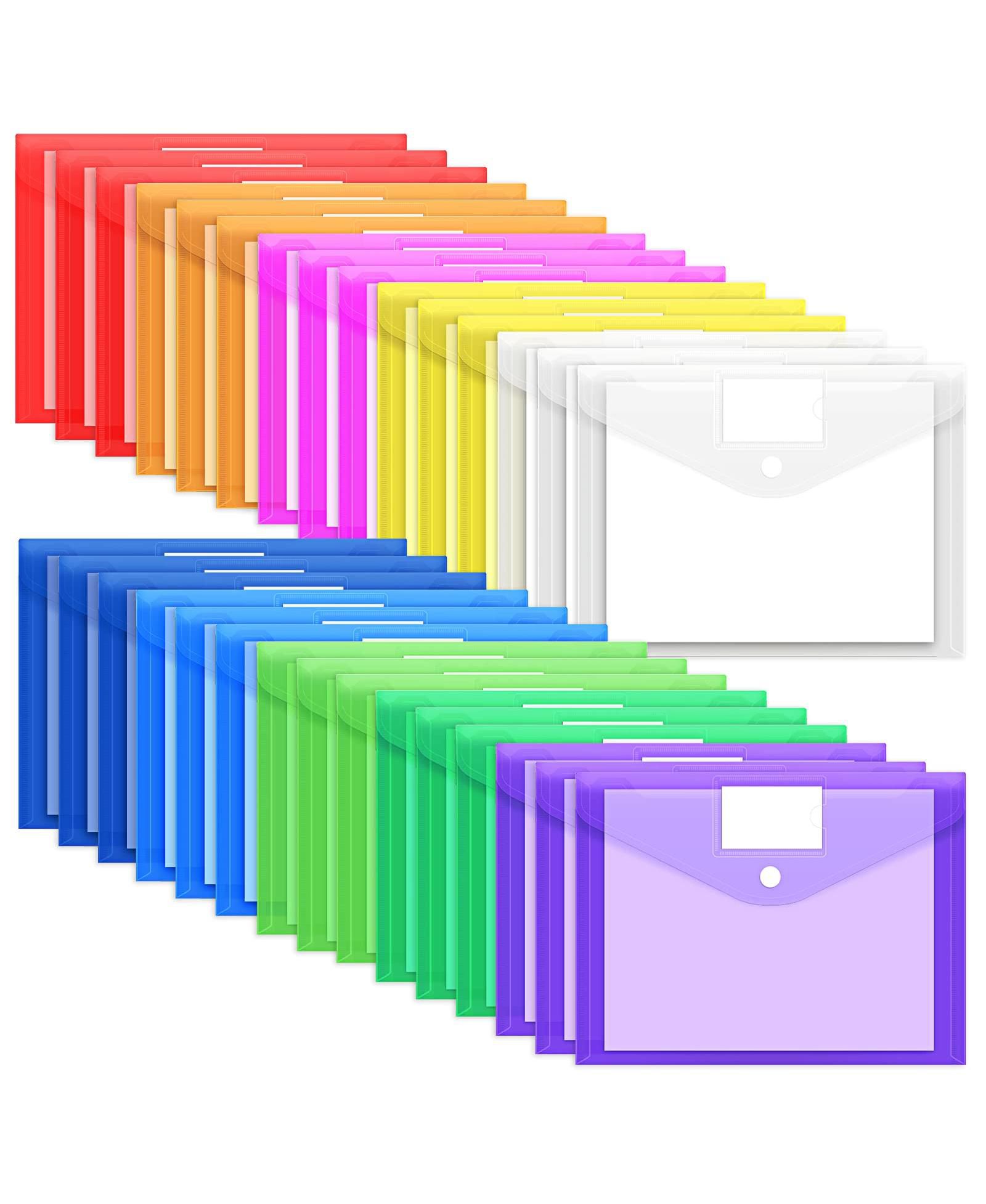 GNUADZ Plastic Envelopes File Folders Hook Loop Closure Label Pocket A4 School Office
