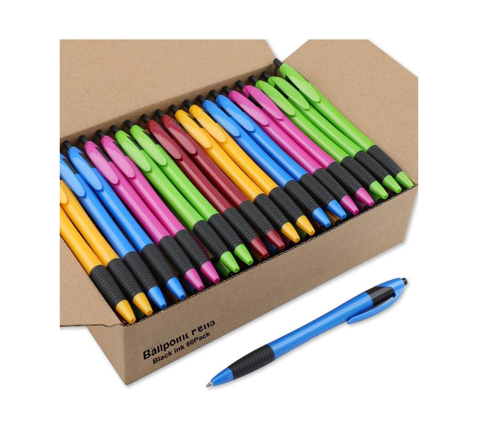 GNUADZ Gripped Ballpoint Pens Click Comfort Grip Ink Medium Point 60 Pack