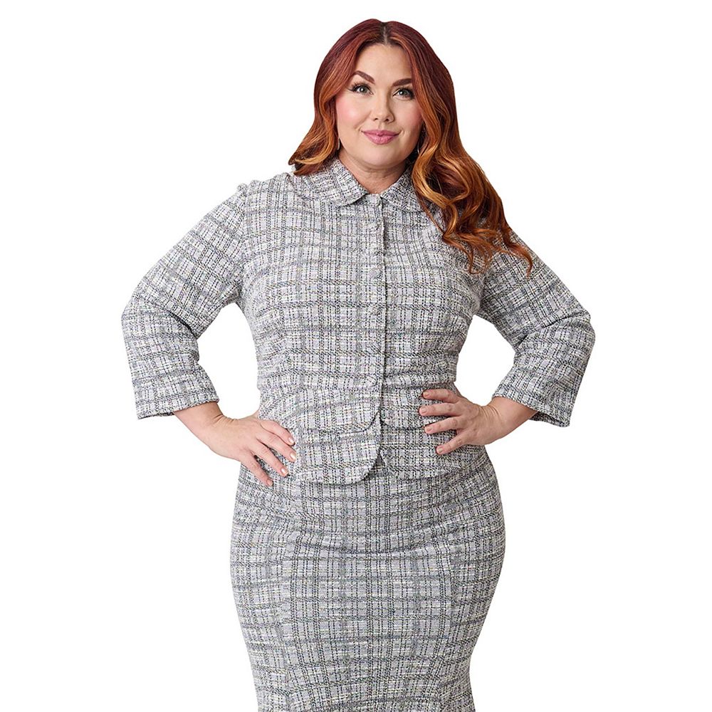 Unique Vintage Plus Size Boucle Peplum Jacket