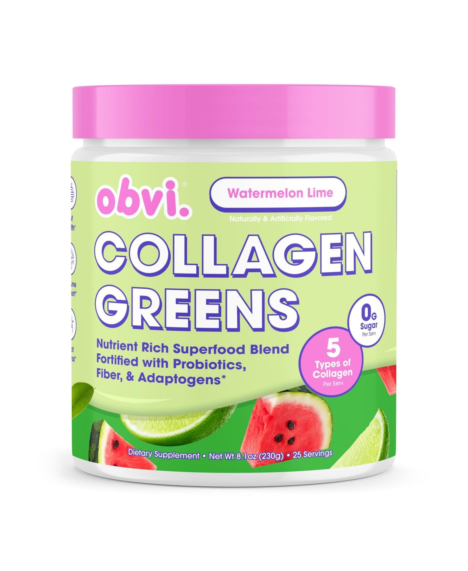 Порошок Obvi Collagen Greens для общего оздоровления - суперфуд с богатым содержанием питательных веществ - для здорового пищеварения и сияния кожи - Watermelon Lime - 25 порций