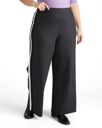 Black/white stripe charcoal denim