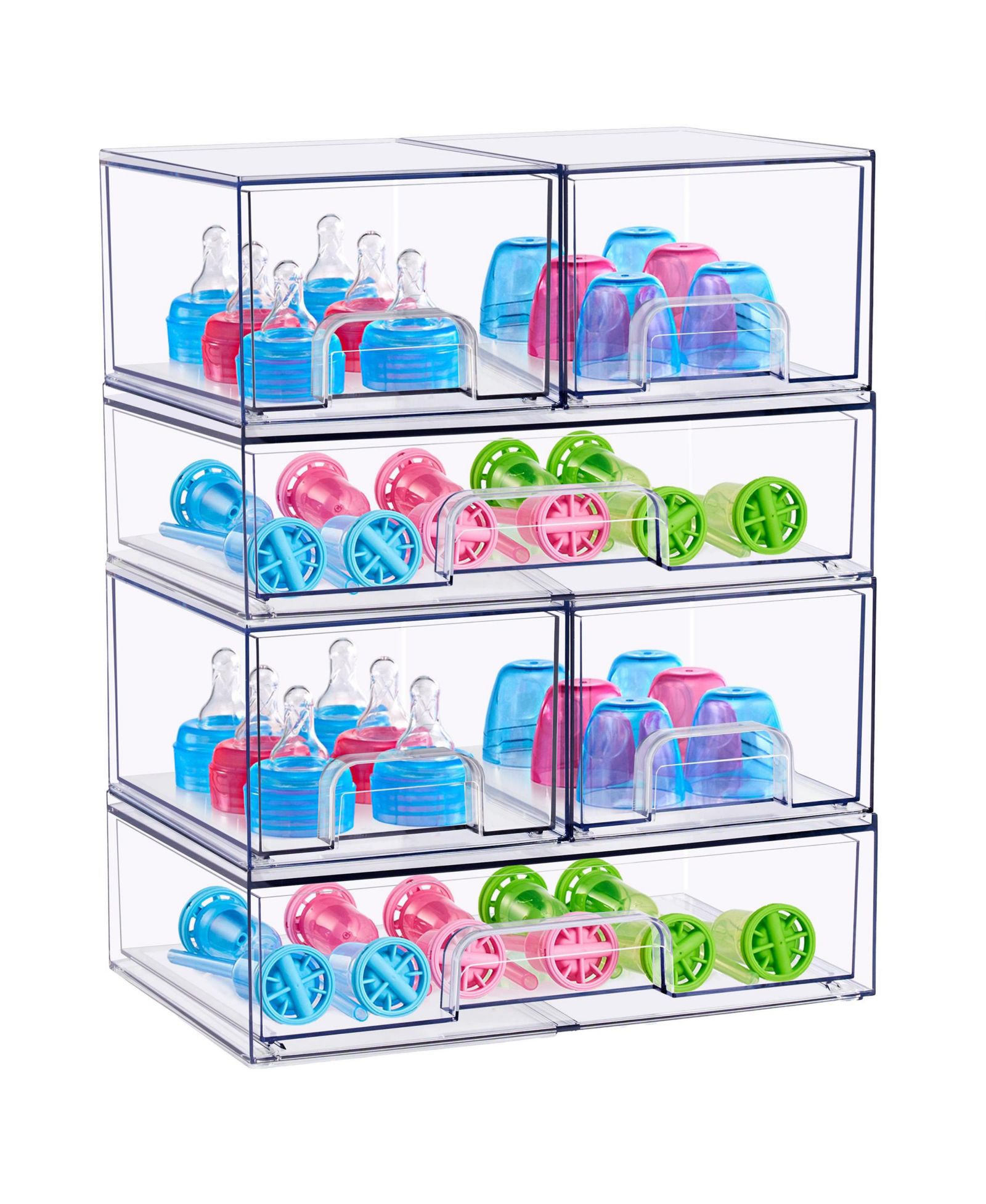 Sorbus 6 Piece Clear Stackable Pull-Out Storage Organizer Bins for Baby Bottles, Bathroom, Kitchen and More
