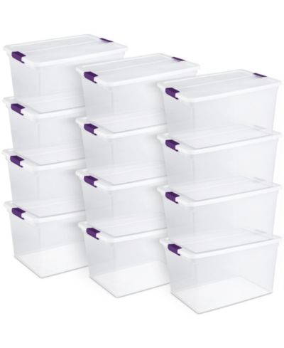 Контейнер для хранения Sterilite 66 Quart Clear Plastic Latching Handle 12 Pack