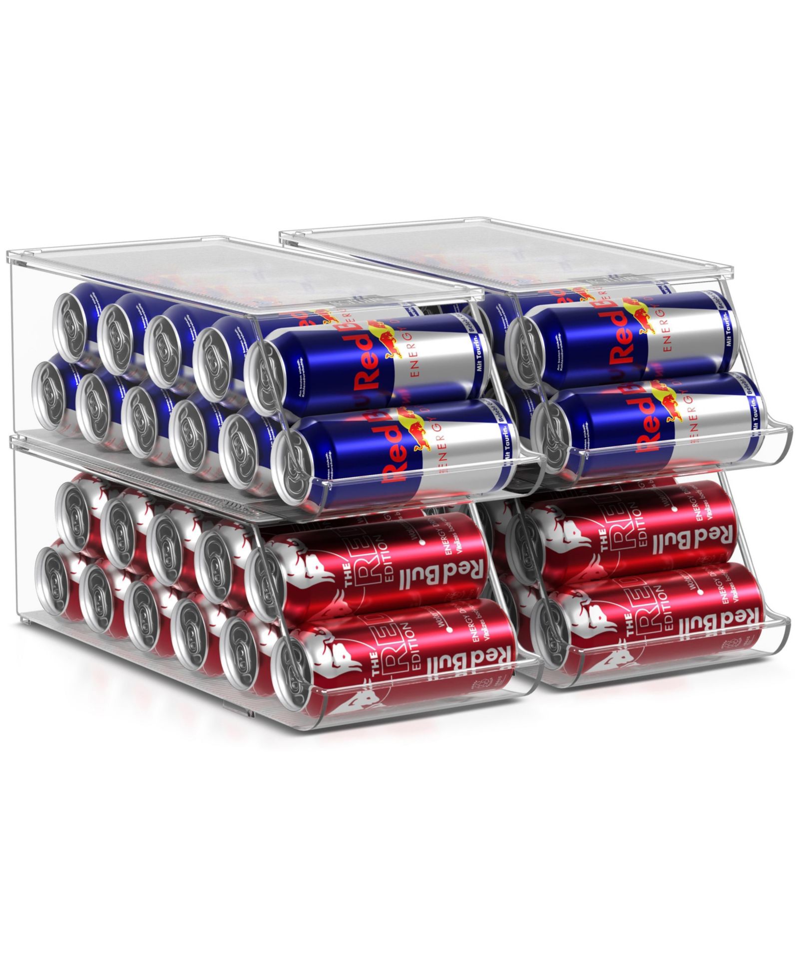Sorbus 4 Pack Stackable Slim Can Holder Dispenser with Lid for Fridge, Pantry, Freezer