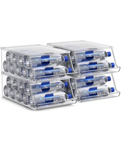 Sorbus 4 Pack Water Bottle Organizer for Fridge with Lid - Stackable Drink Organizer for Refrigerator, Pantry, or Countertop