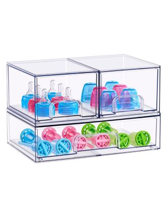 Sorbus 3 Piece Clear Stackable Pull-Out Storage Organizer Bins for Baby Bottles, Bathroom, Kitchen and More