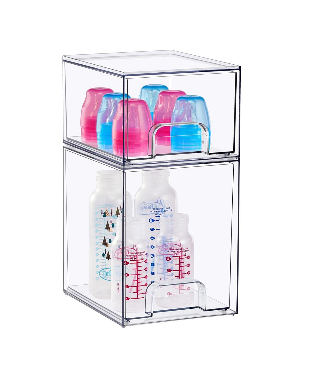 Sorbus 2 Piece Clear Stackable Pull-Out Storage Organizer Bins for Baby Bottles, Bathroom, Kitchen and More