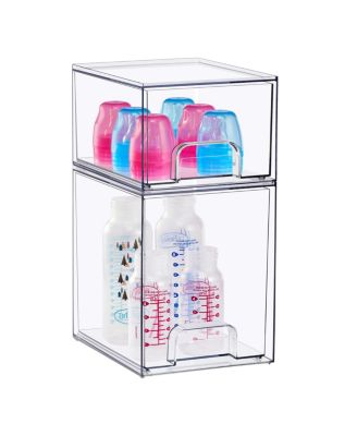 Sorbus 2 Piece Clear Stackable Pull-Out Storage Organizer Bins for Baby Bottles, Bathroom, Kitchen and More