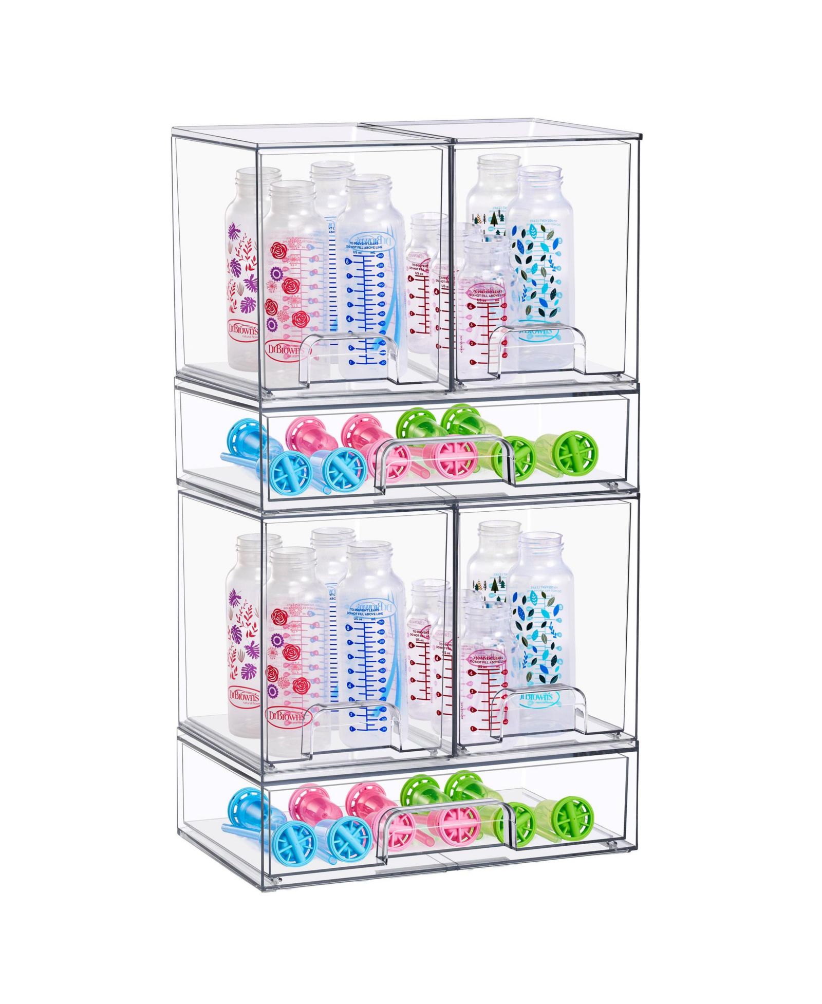 Sorbus 6 Piece Set Clear Stackable Pull-Out Storage Organizer Bins for Baby Bottles, Bathroom, Kitchen and More