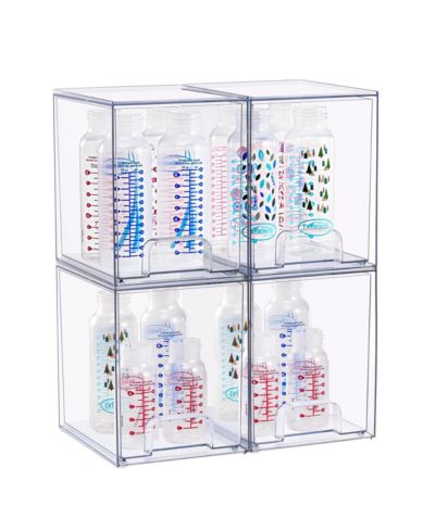 Sorbus 4 Tall Clear Stackable Pull-Out Storage Organizer Bins for Baby Bottles, Bathroom, Kitchen and More