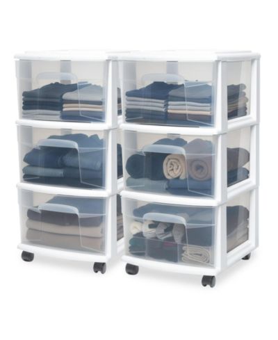 Homz Plastic 3 Drawer Medium Storage Tower, Clear Drawers/Frame (2 Pack)