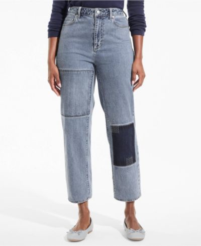Женские джинсы Lands' End Petite Soft Denim, зауженные, с заплатами