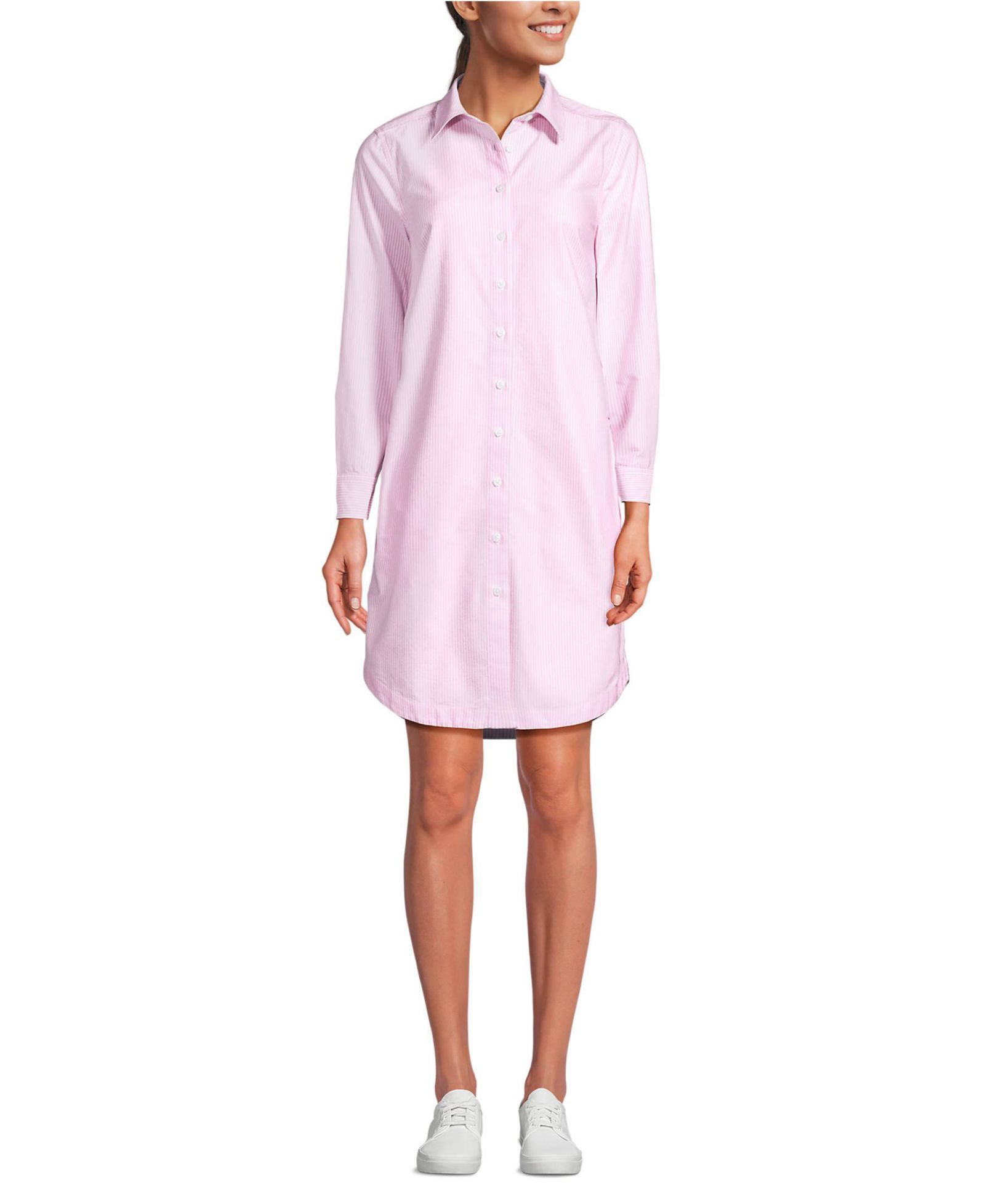 Lands' End Women's Oxford Long Sleeve Button Front Shirt Dress