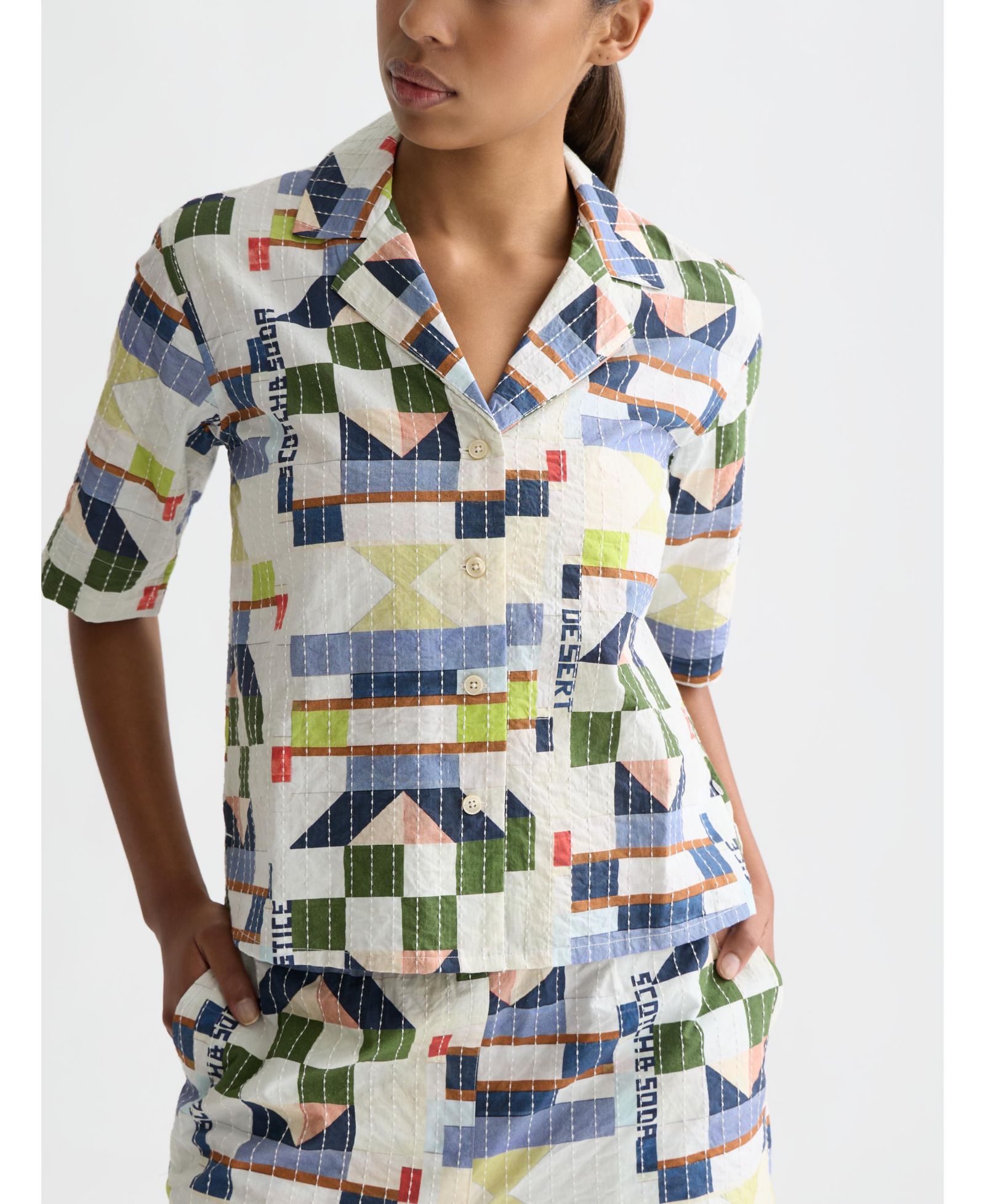 Женская рубашка SCOTCH & SODA Stitch-Embroidered Printed Short Sleeve