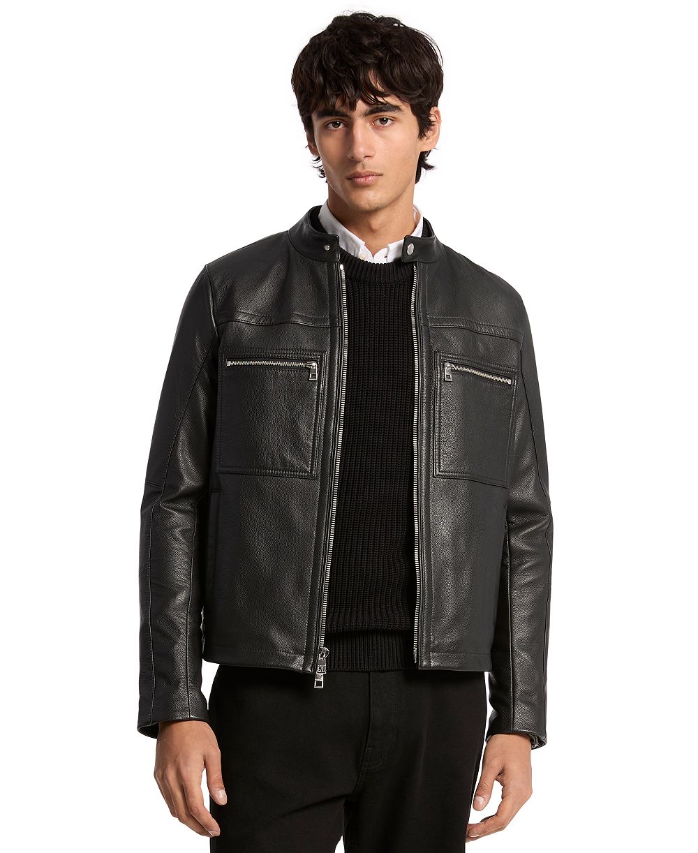 Michael Kors Men's Double Zip Pocket Leather Racer Jacket