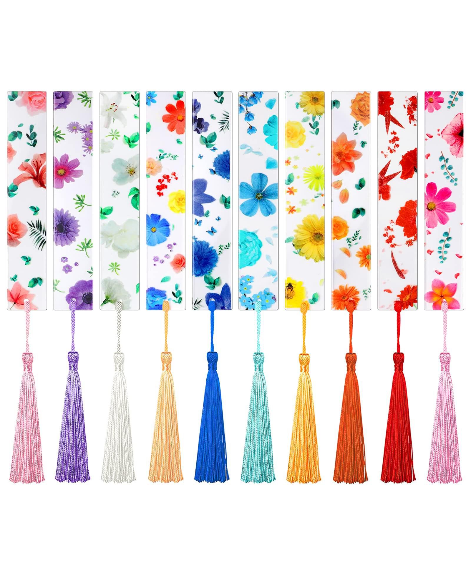GNUADZ Flower Bookmark Transparent Floral Tassel Page Marker