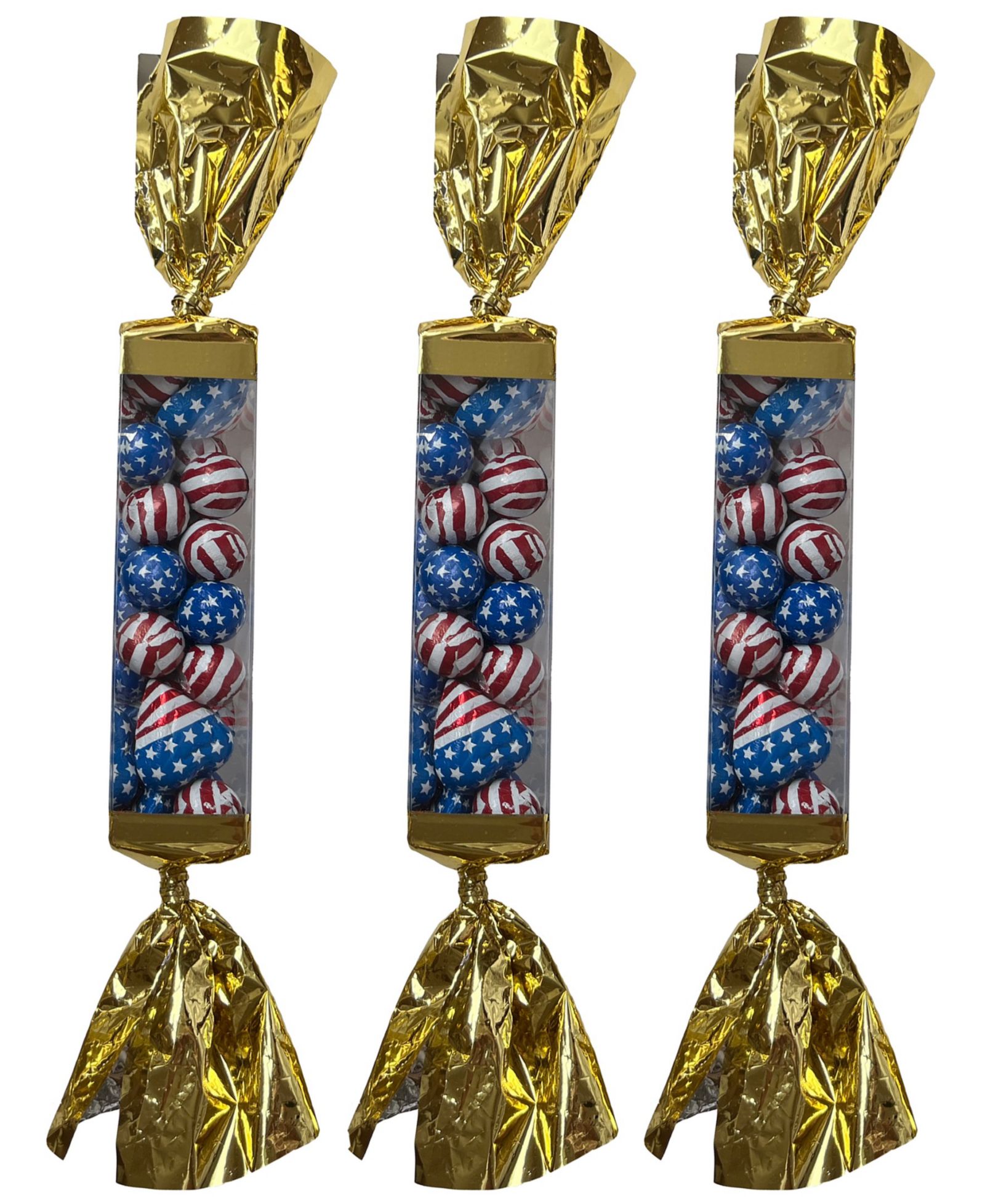 Betsy Ann Chocolates American Flag Popper Milk Chocolate Foil Stars, 3 Pack