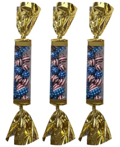 Betsy Ann Chocolates American Flag Popper Milk Chocolate Foil Stars, 3 Pack