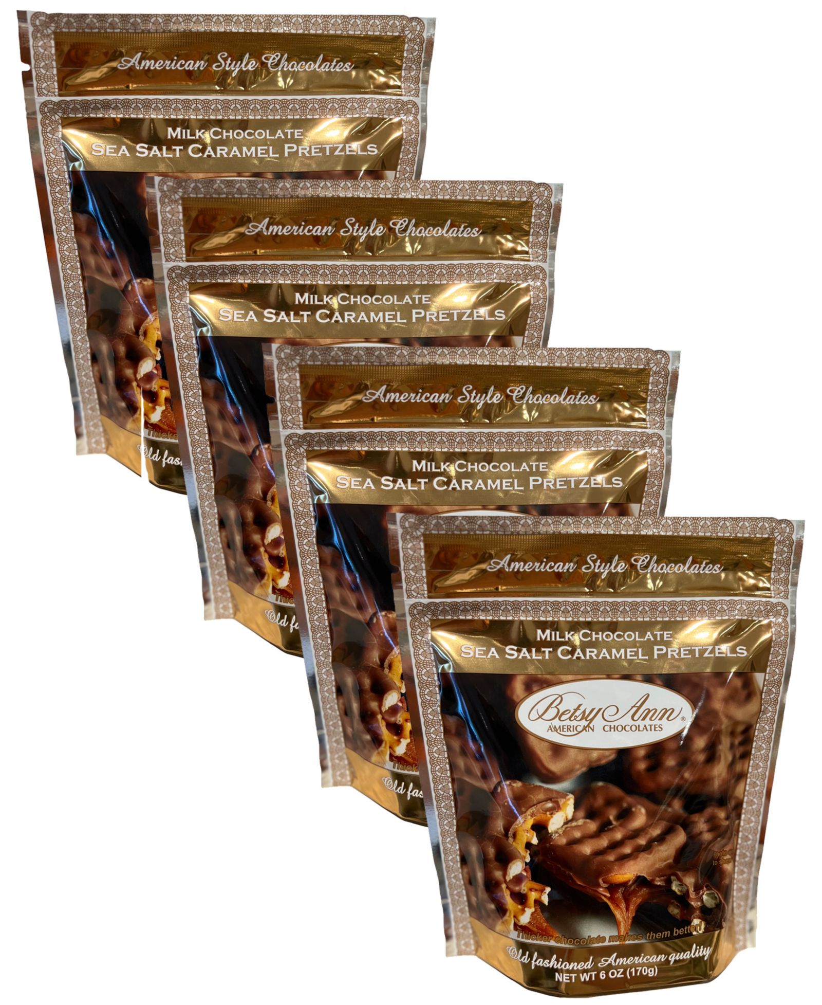 Betsy Ann Chocolates классический шоколад с соленой карамелью и кренделем, упаковка 4 шт