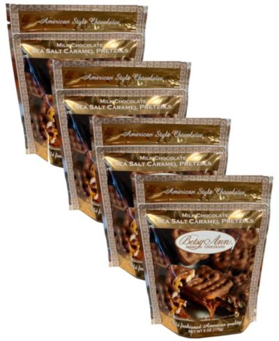 Betsy Ann Chocolates Classic Sea Salt Caramel Pretzels Chocolates, 4-Pack
