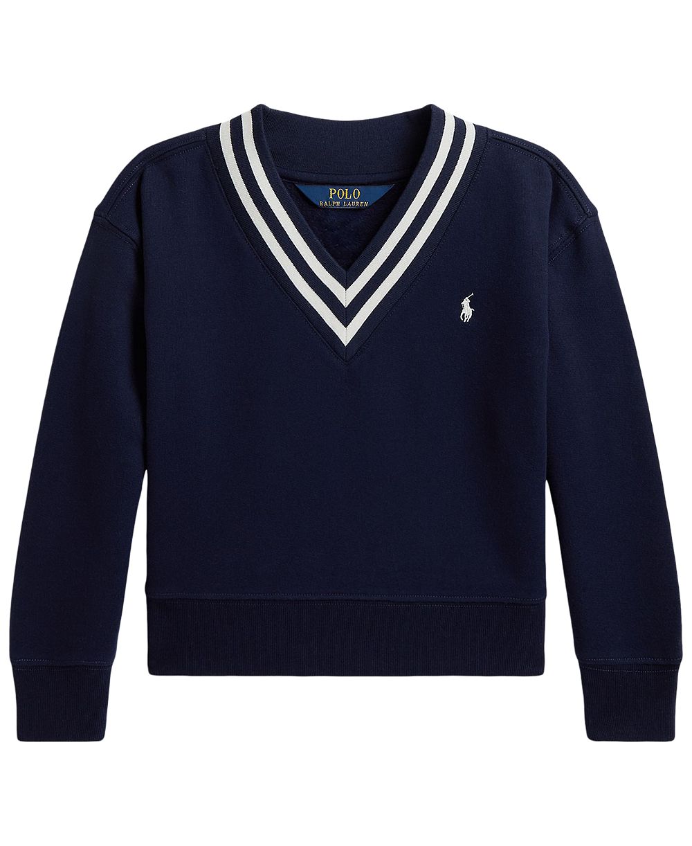 Девичья толстовка Polo Ralph Lauren с V-образным вырезом и полосками, флис