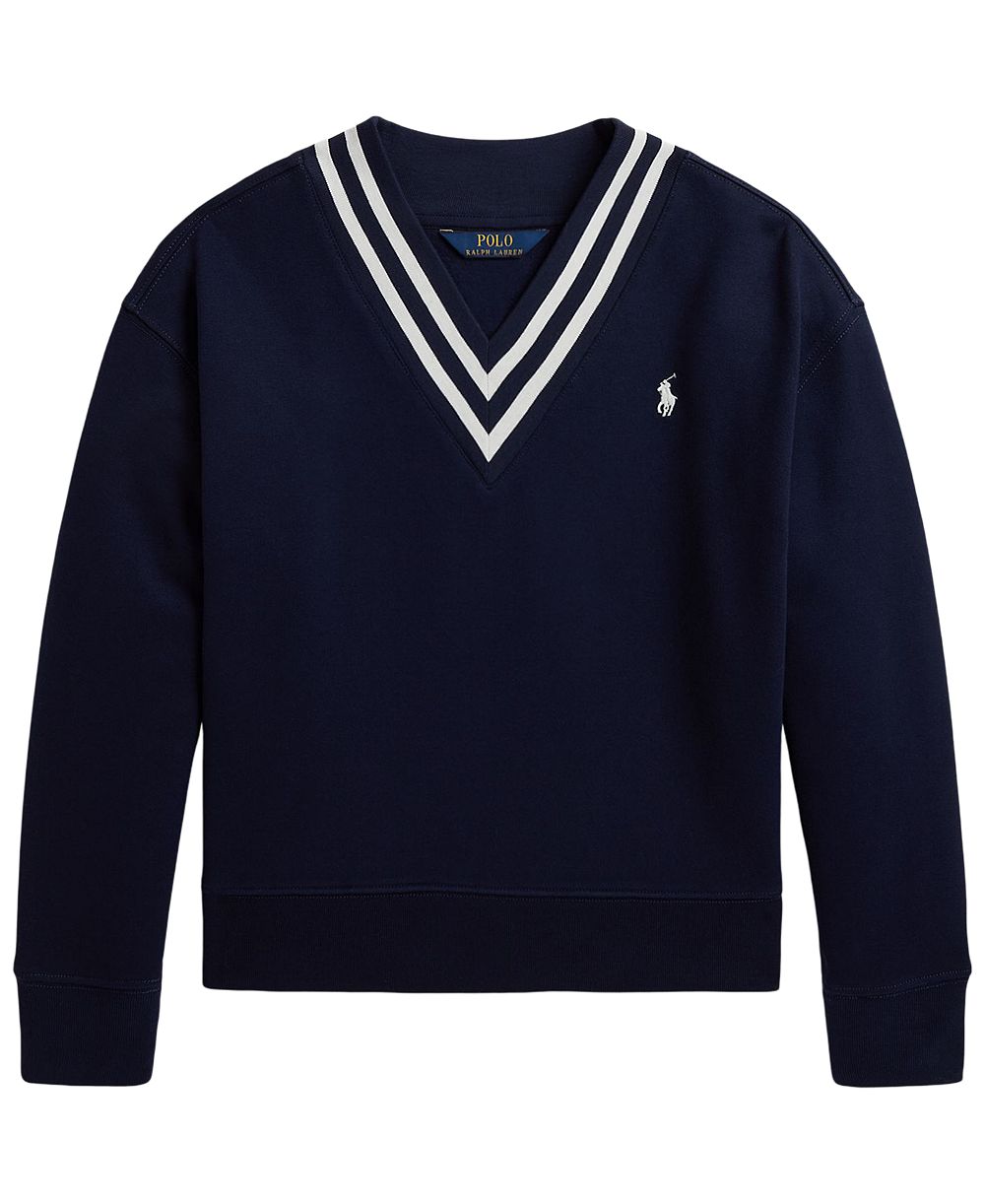Polo Ralph Lauren Girls' 7-16 Striped Fleece V-Neck Sweatshirt