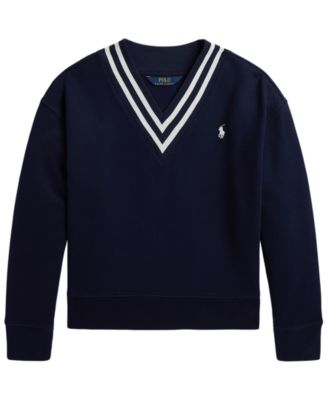 Polo Ralph Lauren Girls' 7-16 Striped Fleece V-Neck Sweatshirt