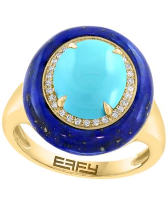 EFFY Collection Кольцо с бирюзой (11x9mm), лаписом (18x16.5mm) и бриллиантом (1/8 ct. t.w.) в золоте поверх серебра